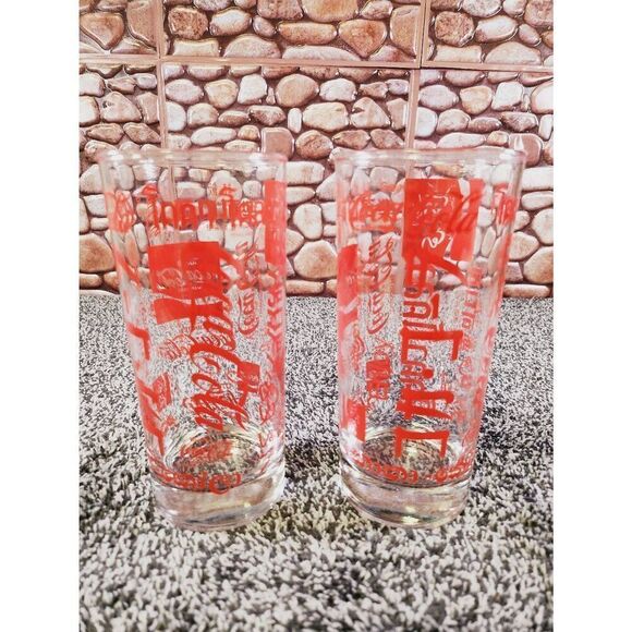 Set of 2 International Logo Coca-Cola Advertising Drinking Glass/Tumbler - Picture 7 of 7